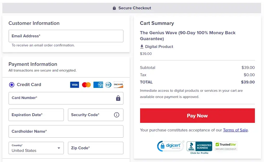 The Genius Wave Checkout Page